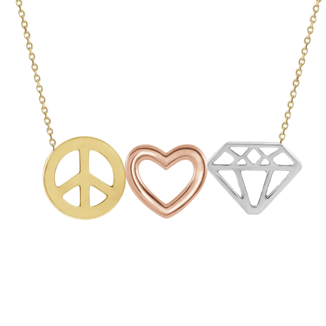 Gold peace love and bling necklace