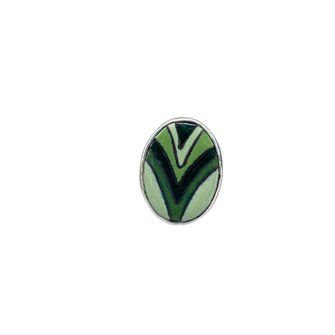 Green chevron enamel ring